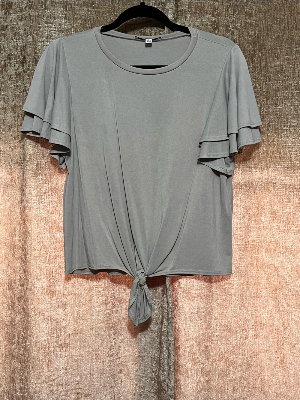 Women’s Gray Knot-Front Flutter Sleeve Top
